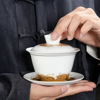 Κεραμικό Gaiwan jingdezhen κινέζικο Kungfu Teaset Three talents Μπολ τσαγιού Μεγάλο σετ πιατάκι για φλιτζάνι τσαγιού Συσκευή τσαγιού για το σπίτι Τελετή τσαγιού Δώρο