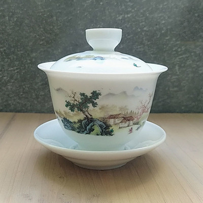 Keramički Gaiwan jingdezhen kineski kungfu čajnik Tri talenta Posuda za čaj Velika šalica za čaj Set tanjurića Kućni aparat za čaj Čajna ceremonija Poklon