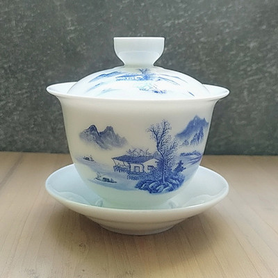 Kinijos mėlynos ir baltos porcelianinės arbatos tureen dubuo Rankų darbo keraminis arbatos puodelis Kelioninis nešiojamas Gaiwan namų arbatos rinkinys gėrimams 160 ml