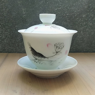 Kinijos mėlynos ir baltos porcelianinės arbatos tureen dubuo Rankų darbo keraminis arbatos puodelis Kelioninis nešiojamas Gaiwan namų arbatos rinkinys gėrimams 160 ml