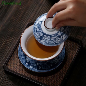 Μπλε και άσπρη πορσελάνη Gaiwan Teaware Φλυτζάνι τσαγιού Kung Fu Tea Set Κεραμική Λευκή Πορσελάνη Tureen Gaiwan Σετ τσαγιού ζωγραφισμένα στο χέρι Κίνα