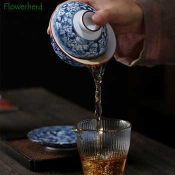 Μπλε και άσπρη πορσελάνη Gaiwan Teaware Φλυτζάνι τσαγιού Kung Fu Tea Set Κεραμική Λευκή Πορσελάνη Tureen Gaiwan Σετ τσαγιού ζωγραφισμένα στο χέρι Κίνα