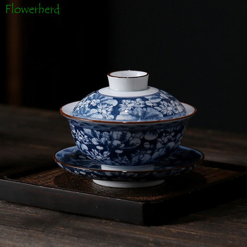 Μπλε και άσπρη πορσελάνη Gaiwan Teaware Φλυτζάνι τσαγιού Kung Fu Tea Set Κεραμική Λευκή Πορσελάνη Tureen Gaiwan Σετ τσαγιού ζωγραφισμένα στο χέρι Κίνα