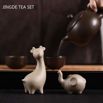 1Pc Crude Pottery Zodiac Tea Pet Ornaments Boutique Cute Mini Tea Figurine Pottery Tea Set Διακόσμηση Αξεσουάρ τραπεζιού τσαγιού