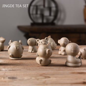 1Pc Crude Pottery Zodiac Tea Pet Ornaments Boutique Cute Mini Tea Figurine Pottery Tea Set Διακόσμηση Αξεσουάρ τραπεζιού τσαγιού