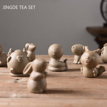 1Pc Crude Pottery Zodiac Tea Pet Ornaments Boutique Cute Mini Tea Figurine Pottery Tea Set Διακόσμηση Αξεσουάρ τραπεζιού τσαγιού