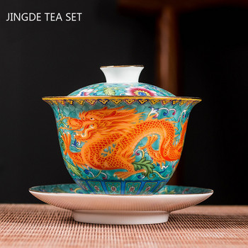 Керамика Sancai Gaiwan Bowl Dragon and Phoenix Master Cup Чаша за чай Ръчно изработена емайлирана цветна купа за чай Висококачествен сервиз за чай Respect