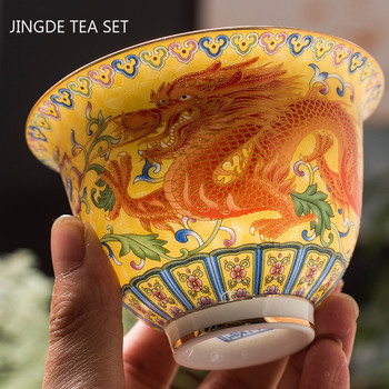 Керамика Sancai Gaiwan Bowl Dragon and Phoenix Master Cup Чаша за чай Ръчно изработена емайлирана цветна купа за чай Висококачествен сервиз за чай Respect