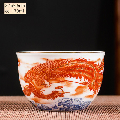 Keramika Sancai Gaiwan Bowl Dragon and Phoenix Master Cup arbatos puodelis Rankų darbo emalio spalvos arbatos dubuo Aukščiausios klasės pagarbos arbatos rinkinys