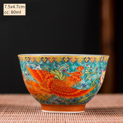 Keramika Sancai Gaiwan Bowl Dragon and Phoenix Master Cup arbatos puodelis Rankų darbo emalio spalvos arbatos dubuo Aukščiausios klasės pagarbos arbatos rinkinys
