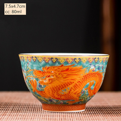 Keramika Sancai Gaiwan Bowl Dragon and Phoenix Master Cup arbatos puodelis Rankų darbo emalio spalvos arbatos dubuo Aukščiausios klasės pagarbos arbatos rinkinys