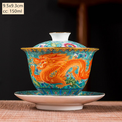 Keramika Sancai Gaiwan Bowl Dragon and Phoenix Master Cup arbatos puodelis Rankų darbo emalio spalvos arbatos dubuo Aukščiausios klasės pagarbos arbatos rinkinys