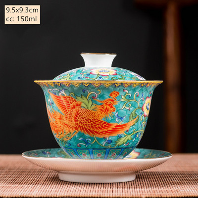 Keramika Sancai Gaiwan Bowl Dragon and Phoenix Master Cup arbatos puodelis Rankų darbo emalio spalvos arbatos dubuo Aukščiausios klasės pagarbos arbatos rinkinys