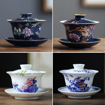 Palace Luxury Enamel Ceramic Φλυτζάνι τσαγιού Gaiwan Ζωγραφισμένο στο χέρι Μοτίβο λουλουδιών Tea Tureen Travel Tea Bowl Home Teaware Drinkware 150ml