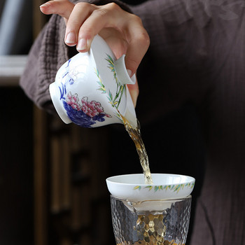 Palace Luxury Enamel Ceramic Φλυτζάνι τσαγιού Gaiwan Ζωγραφισμένο στο χέρι Μοτίβο λουλουδιών Tea Tureen Travel Tea Bowl Home Teaware Drinkware 150ml