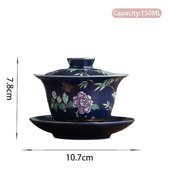 Palace Luxury Enamel Ceramic Φλυτζάνι τσαγιού Gaiwan Ζωγραφισμένο στο χέρι Μοτίβο λουλουδιών Tea Tureen Travel Tea Bowl Home Teaware Drinkware 150ml