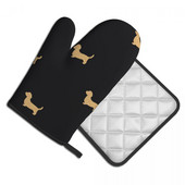 Mănușă de bucătărie cu imprimeu auriu de câine, cu animale distractive, rezistente la căldură, pentru grătar, pentru panificație, suport pentru oală, set de mănuși pentru cuptor cu microunde