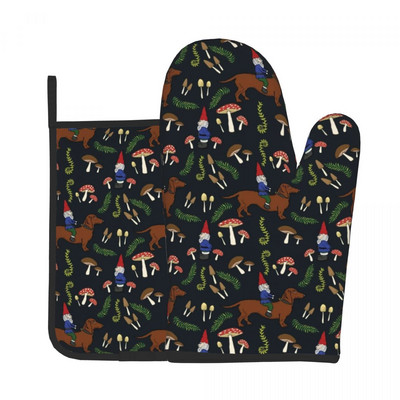 Mănușă de bucătărie cu imprimeu auriu de câine, cu animale distractive, rezistente la căldură, pentru grătar, pentru panificație, suport pentru oală, set de mănuși pentru cuptor cu microunde