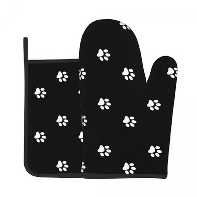 Mănușă de bucătărie cu imprimeu auriu de câine, cu animale distractive, rezistente la căldură, pentru grătar, pentru panificație, suport pentru oală, set de mănuși pentru cuptor cu microunde