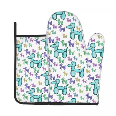 Mănușă de bucătărie cu imprimeu auriu de câine, cu animale distractive, rezistente la căldură, pentru grătar, pentru panificație, suport pentru oală, set de mănuși pentru cuptor cu microunde