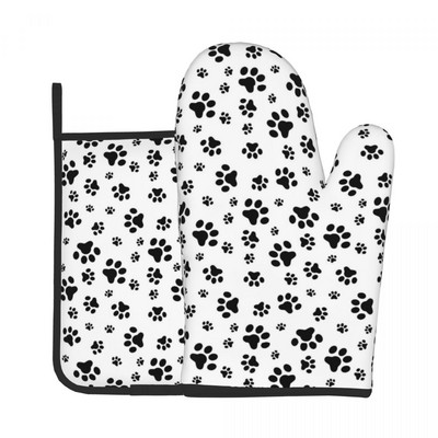 Mănușă de bucătărie cu imprimeu auriu de câine, cu animale distractive, rezistente la căldură, pentru grătar, pentru panificație, suport pentru oală, set de mănuși pentru cuptor cu microunde