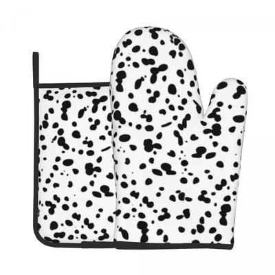 Mănușă de bucătărie cu imprimeu auriu de câine, cu animale distractive, rezistente la căldură, pentru grătar, pentru panificație, suport pentru oală, set de mănuși pentru cuptor cu microunde