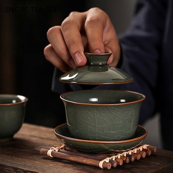 Традиционна напукана с лед керамика Gaiwan Home Teacup Пътна купа за чай Китайски прибори за чай Аксесоари Съдове за напитки Лична чаша 140 ml