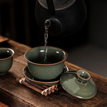 Традиционна напукана с лед керамика Gaiwan Home Teacup Пътна купа за чай Китайски прибори за чай Аксесоари Съдове за напитки Лична чаша 140 ml