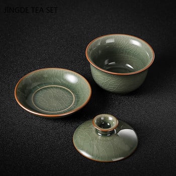 Традиционна напукана с лед керамика Gaiwan Home Teacup Пътна купа за чай Китайски прибори за чай Аксесоари Съдове за напитки Лична чаша 140 ml