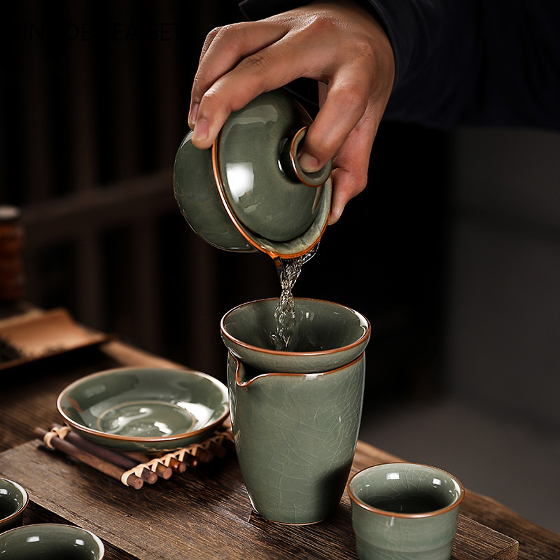 Tradicinė ledo krekingo keramika Gaiwan namų arbatos puodelis Kelioninis arbatos dubuo Kiniškas arbatos reikmenys Priedai Gėrimų indai asmeninis puodelis 140 ml