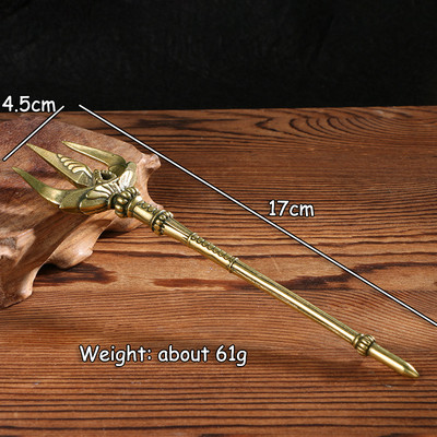 Меден тризъбец Чай Игла Орнамент за бюро Винтидж месингови миниатюри Фигурки Декорации Гръцка митология Аксесоар за оръжие Посейдон