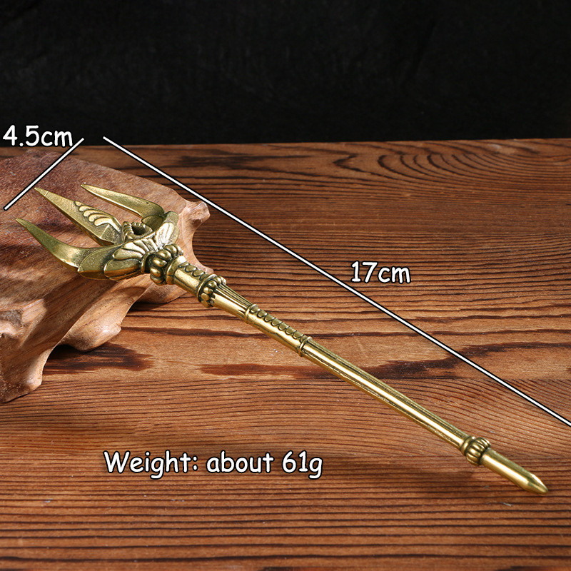 Меден тризъбец Чай Игла Орнамент за бюро Винтидж месингови миниатюри Фигурки Декорации Гръцка митология Аксесоар за оръжие Посейдон