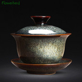 Keraminis Gaiwan arbatos indas Kung Fu arbatos rinkinio puodelio krosnis, pakeista Portelain arbata Tureen arbatos dubuo Sancai Gaiwan arbatos puodelis Namų didelis arbatos virimo aparatas