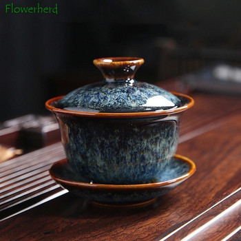 Керамични прибори за чай Gaiwan Кунг-фу комплект за чай Чаша Променена пещ Portelain Чай Супник Купа за чай Sancai Gaiwan Чаша за чай Домашна голяма машина за чай