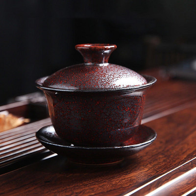 Keraminis Gaiwan arbatos indas Kung Fu arbatos rinkinio puodelio krosnis, pakeista Portelain arbata Tureen arbatos dubuo Sancai Gaiwan arbatos puodelis Namų didelis arbatos virimo aparatas