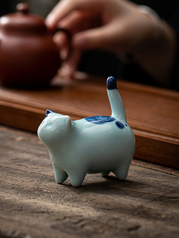 Roku darbs tējas mājdzīvnieku rotājums mazs keramikas Kaķu rotaļlieta Kung Fu tējas servīzes ceremonija tējas rotājums Figura Kitty Tea Pet