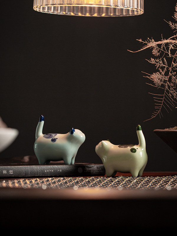 Roku darbs tējas mājdzīvnieku rotājums mazs keramikas Kaķu rotaļlieta Kung Fu tējas servīzes ceremonija tējas rotājums Figura Kitty Tea Pet