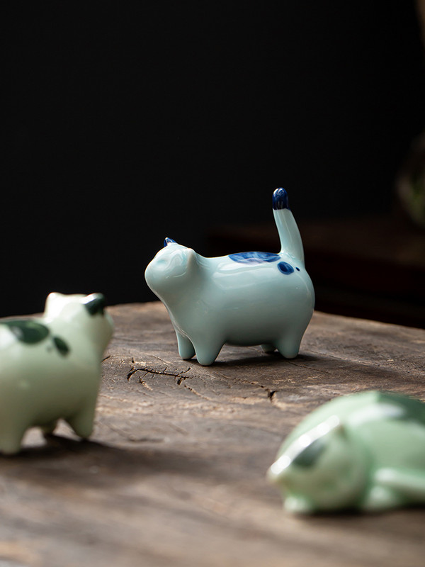 Roku darbs tējas mājdzīvnieku rotājums mazs keramikas Kaķu rotaļlieta Kung Fu tējas servīzes ceremonija tējas rotājums Figura Kitty Tea Pet