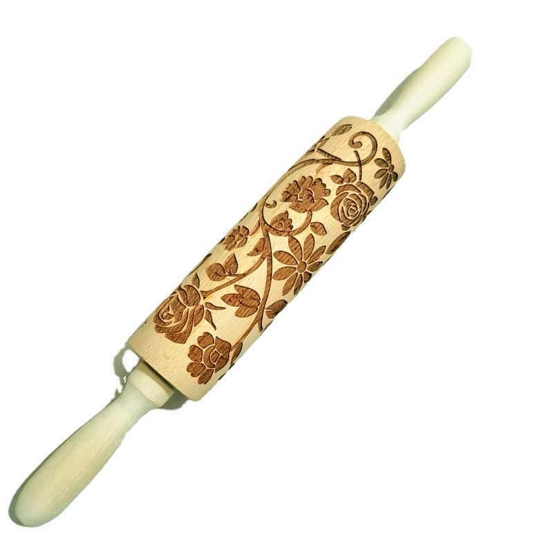 1gab Koka Ziemassvētku rullīši Rock Snowflake Aļņu reljefs Cepšanas rīks Cepumi Biskvīts Fondant Kūka Rakstaina rullīša tekstūra