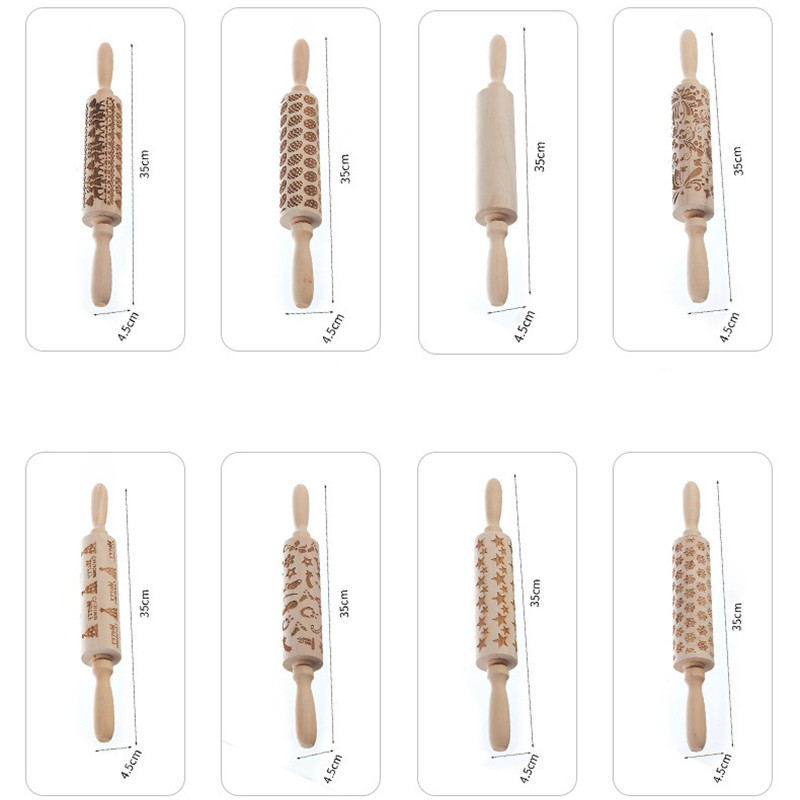 1gab Koka Ziemassvētku rullīši Rock Snowflake Aļņu reljefs Cepšanas rīks Cepumi Biskvīts Fondant Kūka Rakstaina rullīša tekstūra