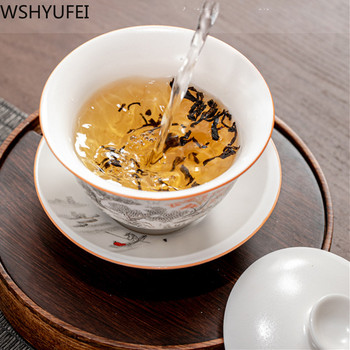 Jingdezhen Керамика Gaiwan Чаша за чай ръчно изработена супница за чай Бутикова купа за чай Китайски порцелан Аксесоари за чай Съдове за напитки