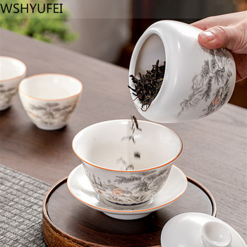 Jingdezhen Ceramic Gaiwan φλιτζάνι τσαγιού χειροποίητο μπολ τσαγιού Tea Tureen Boutique Κινέζικη πορσελάνη Αξεσουάρ τσαγιού Ποτά