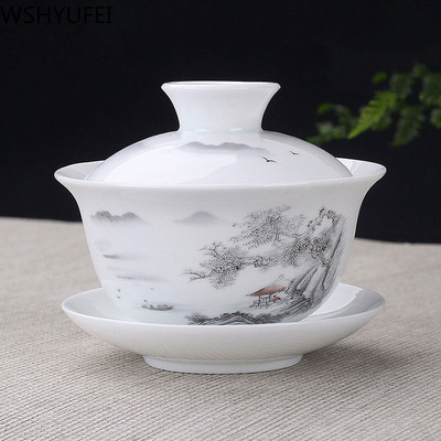 Jingdezhen Керамика Gaiwan Чаша за чай ръчно изработена супница за чай Бутикова купа за чай Китайски порцелан Аксесоари за чай Съдове за напитки