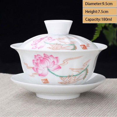 Ceașcă de ceai din ceramică Gaiwan Jingdezhen, realizată manual, pahar de ceai Boutique, castron de ceai din porțelan chinezesc Accesorii pentru veselă pentru băuturi