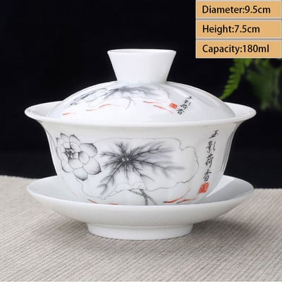 Ceașcă de ceai din ceramică Gaiwan Jingdezhen, realizată manual, pahar de ceai Boutique, castron de ceai din porțelan chinezesc Accesorii pentru veselă pentru băuturi
