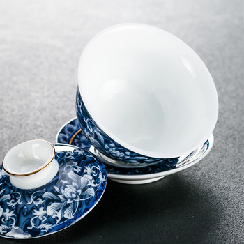 Синя и бяла порцеланова купа за чай Jingdezhen, ръчно изработена керамична чаша за път, преносим домашен комплект за чай Gaiwan, съдове за пиене, 160 ml