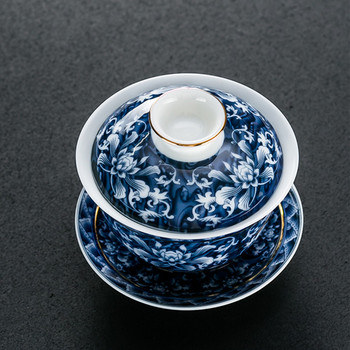 Синя и бяла порцеланова купа за чай Jingdezhen, ръчно изработена керамична чаша за път, преносим домашен комплект за чай Gaiwan, съдове за пиене, 160 ml