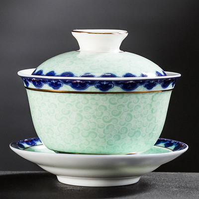 Jingdezhen kék-fehér porcelán tea tureen tál kézzel készített kerámia teáscsésze utazási hordozható Gaiwan otthoni teáskészlet ivóedény 160 ml