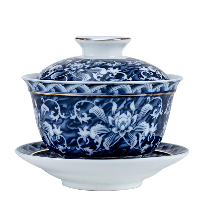 Jingdezhen kék-fehér porcelán tea tureen tál kézzel készített kerámia teáscsésze utazási hordozható Gaiwan otthoni teáskészlet ivóedény 160 ml