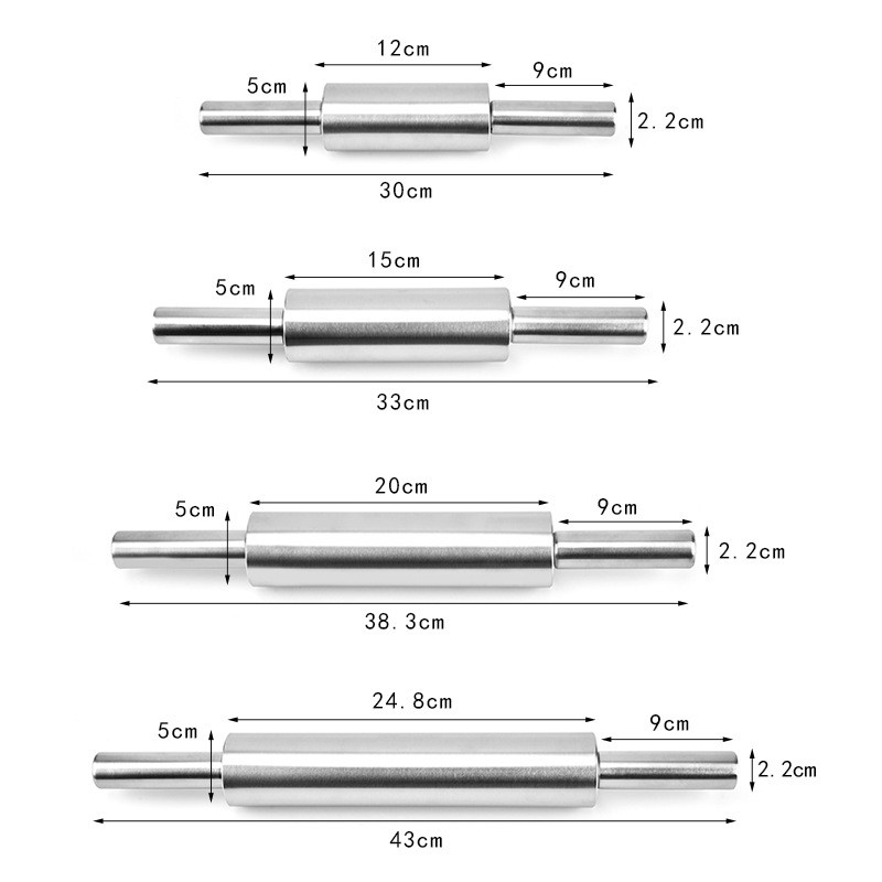 4 izmēra nerūsējošā tērauda nepiedegošā rullīša maiznieki Cepumu mīklas picas nūdeles kūku veltnis Cepšanas trauki Virtuves cepšanai konditorejas izstrādājumi